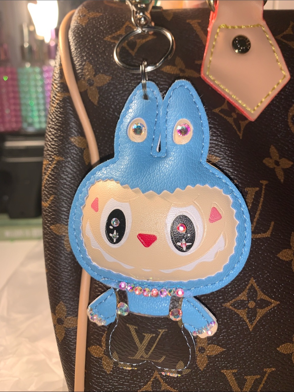 Crystal labubu purse/bag charm keychain